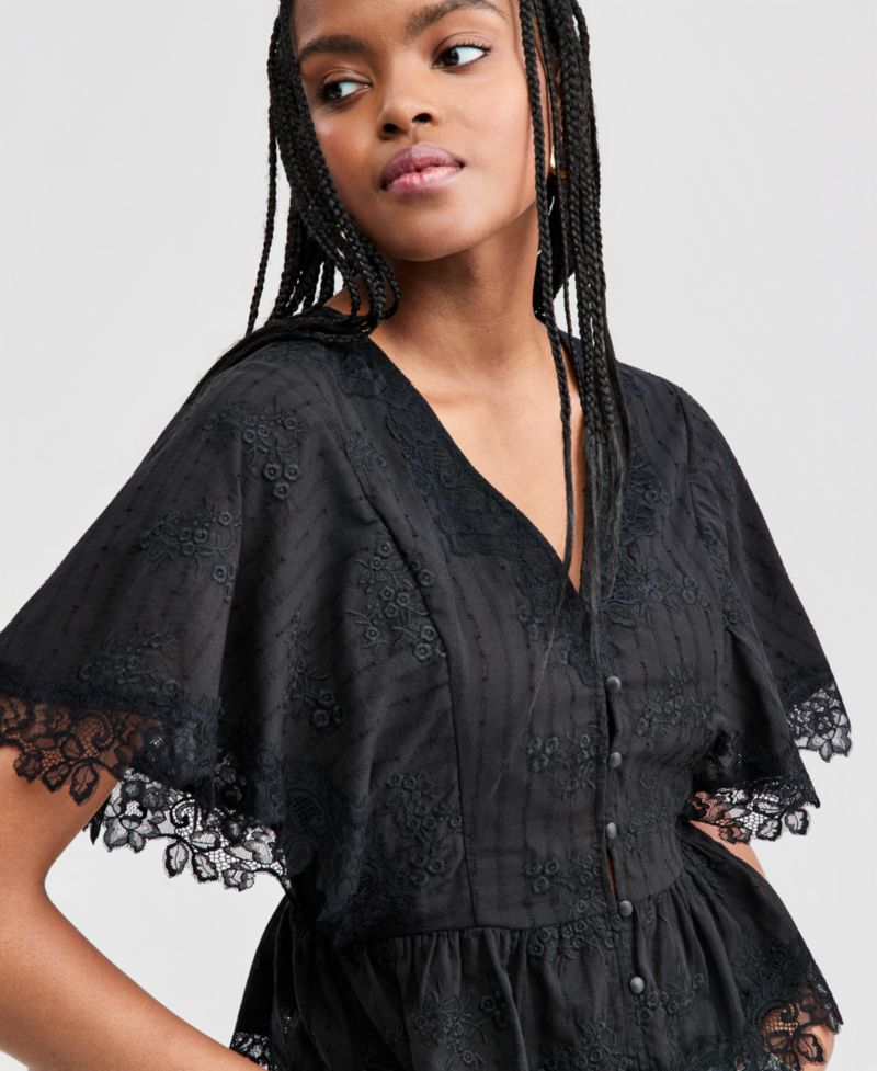 Women's Lace-Trim Peplum Top