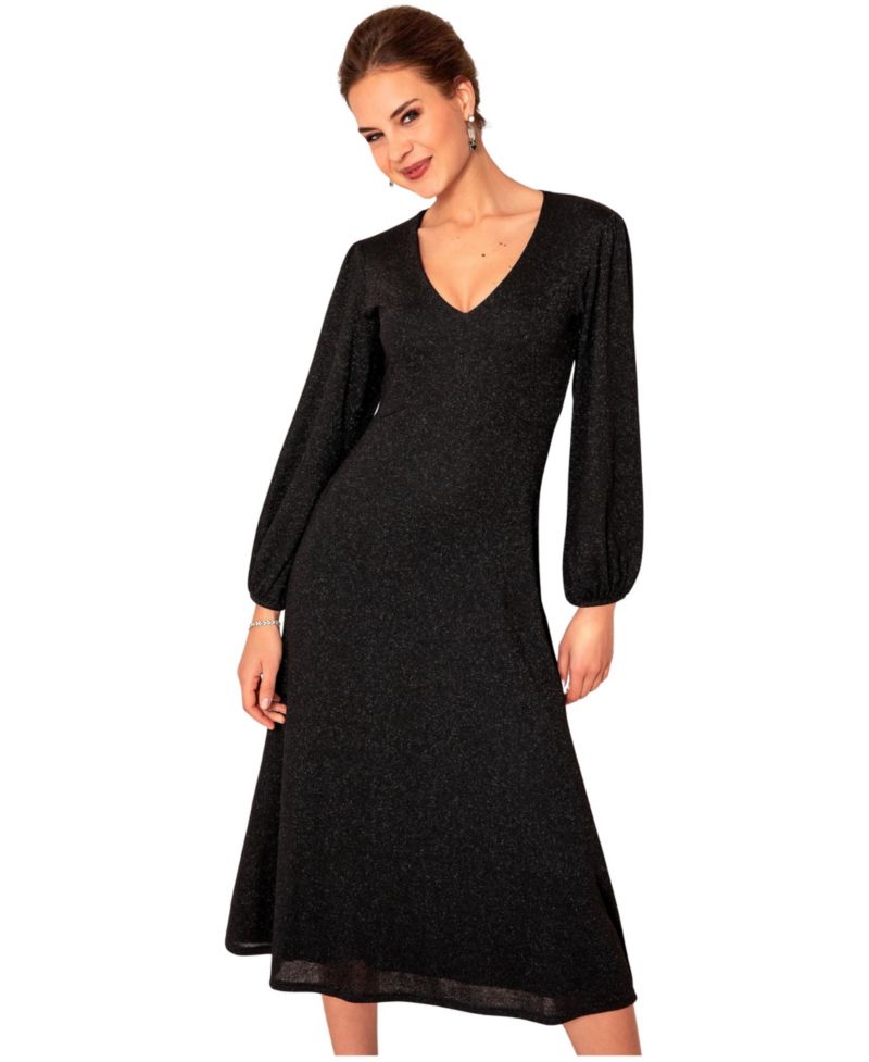 Women's Cecelia Long-Sleeve A-Line V-Neck Midi Dress