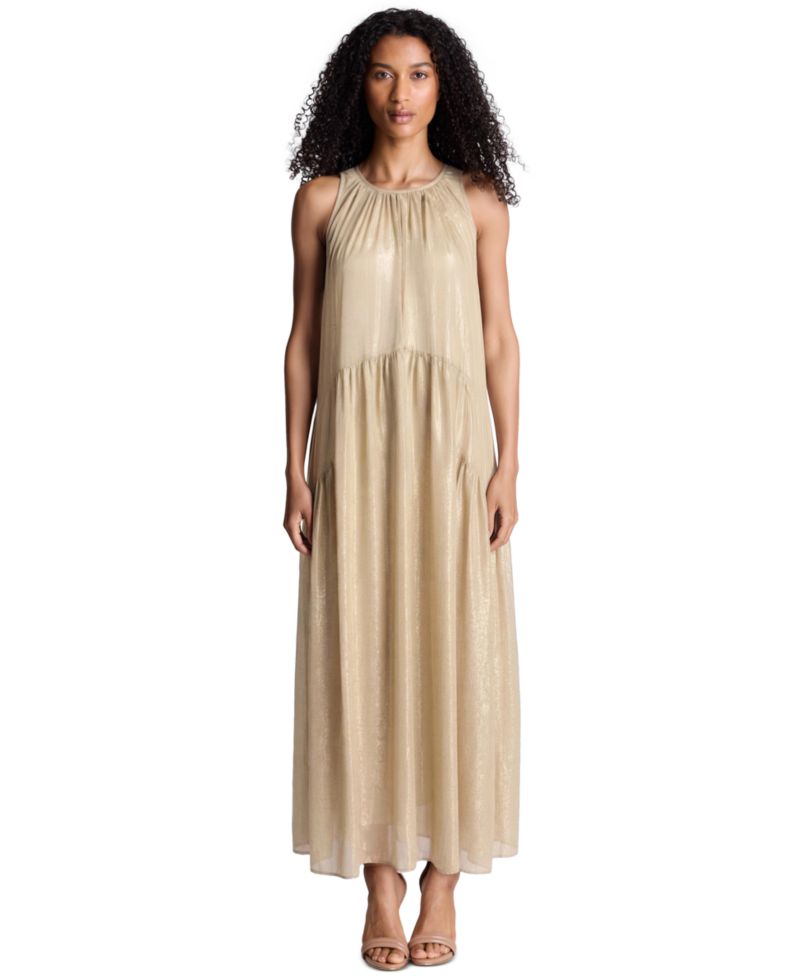 Women's Halter Tiered Metallic-Foil Maxi Dress