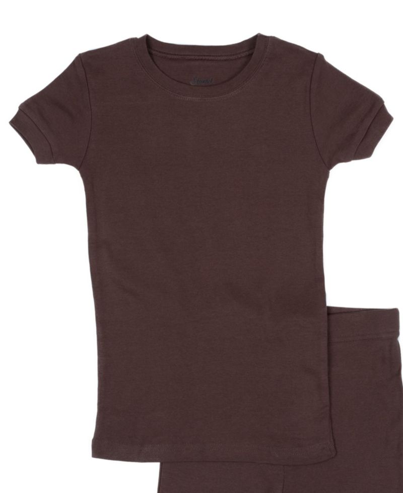 Kids Matching Family Two Piece Cotton Short Sleeve Shirt and Shorts Solid Color Pajamas 6-14