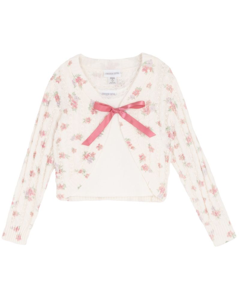 Girls' 7-12 Floral Printed Cardigan and Cami, 2-Piece Set