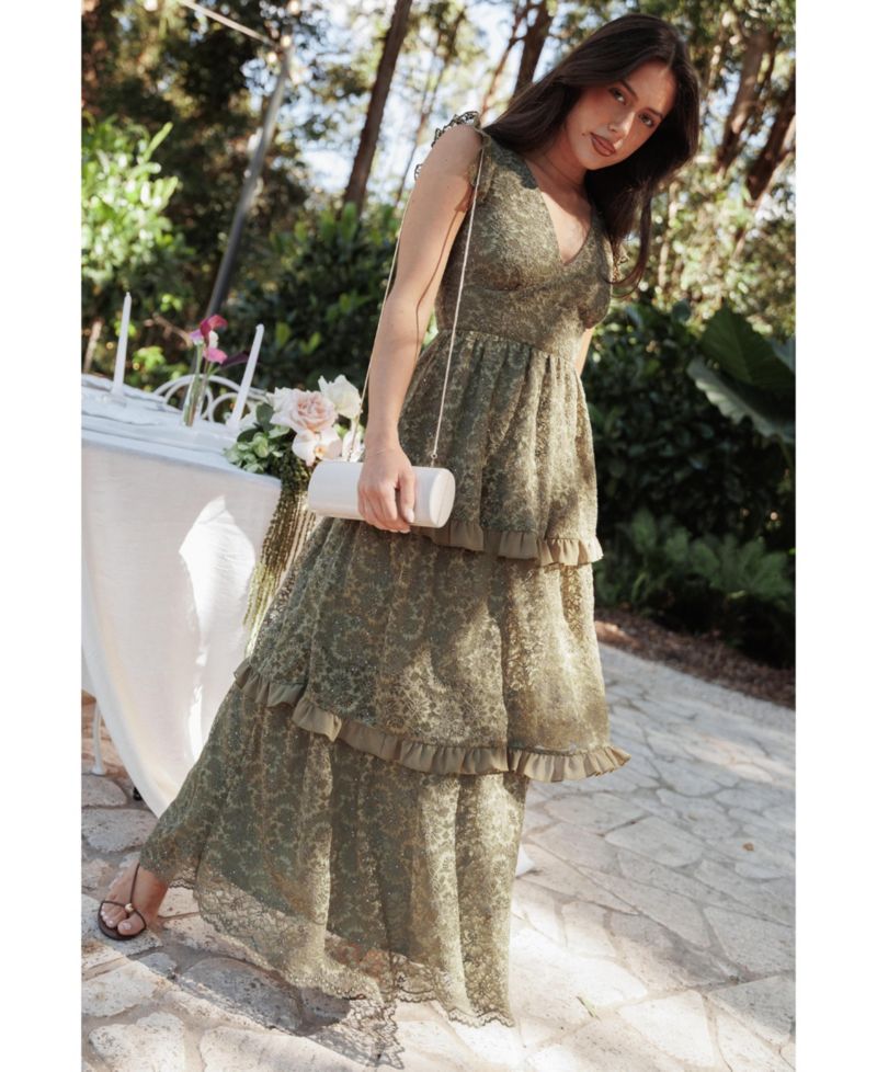 Women's Cataleya Wedding Guest V-Neck Tiered Lace Maxi Dress