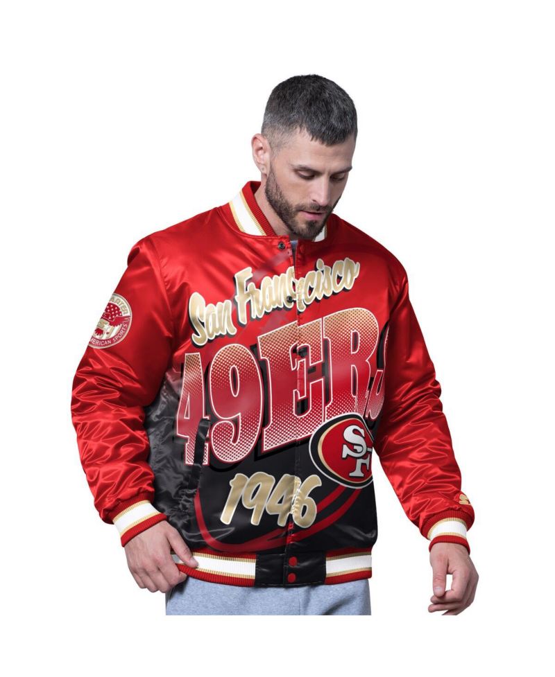 Men's Scarlet San Francisco 49ers Pass Rush Varsity Full-Snap Jacket