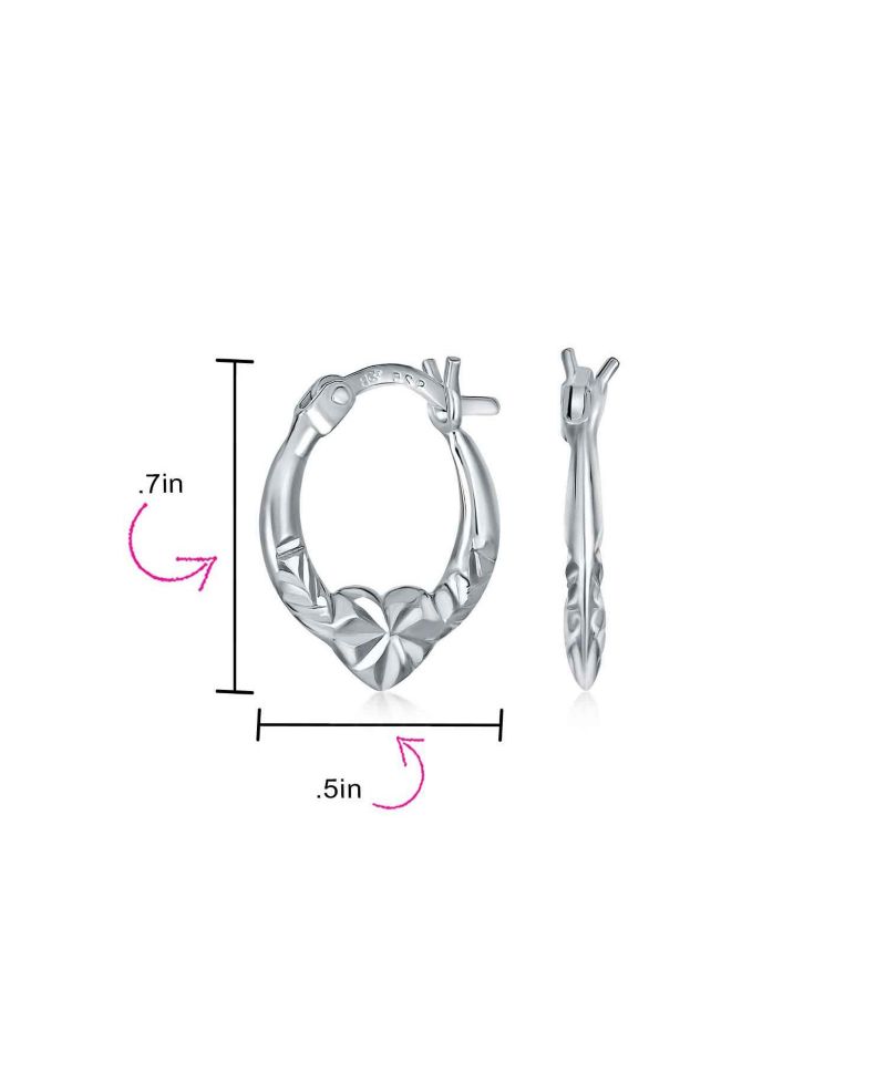 Romantic Sparkling Diamond-Cut Heart Hoop Earrings 925 Sterling Silver .50"