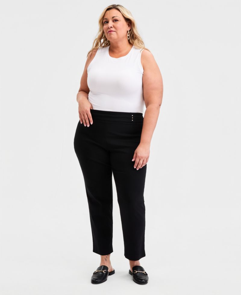 Petite Studded-Rivet Slim-Leg Pants, Petite & Petite Short