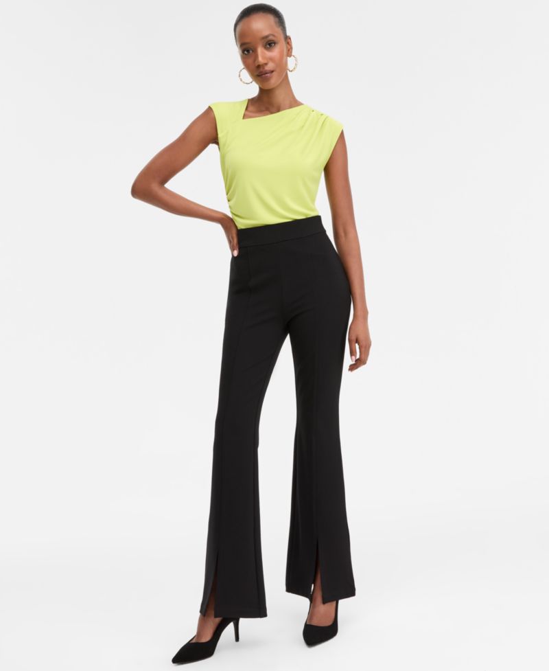 Women's Pont&eacute;-Knit Slit-Hem Flare Pants