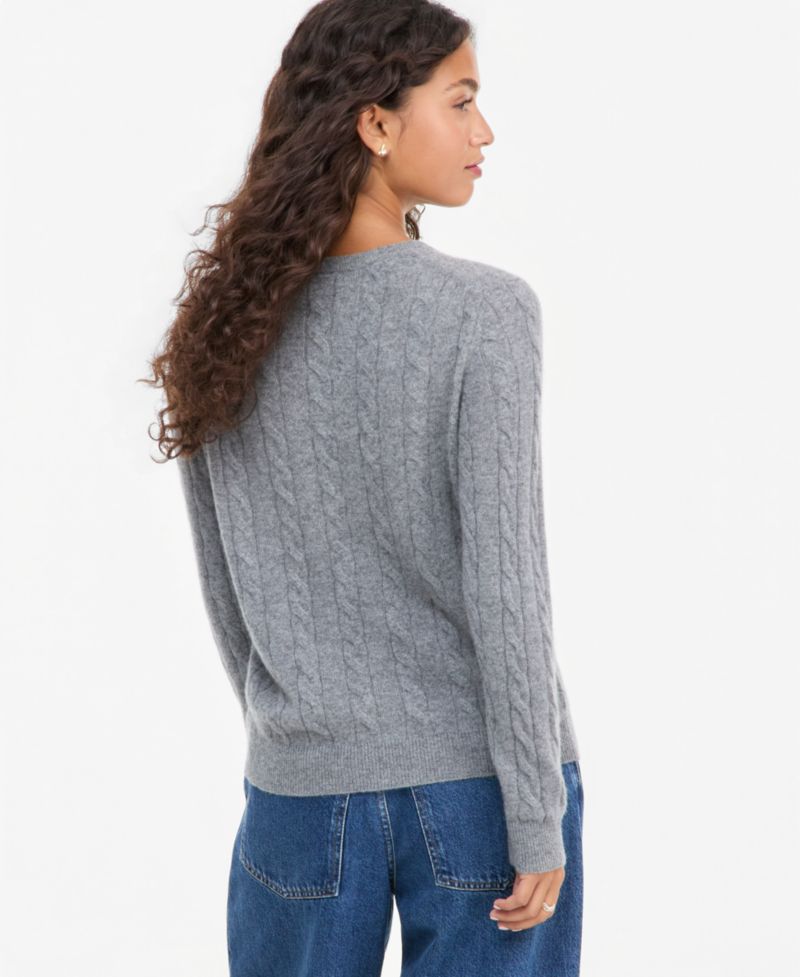 Petite Cable-Knit Crewneck 100% Cashmere Sweater