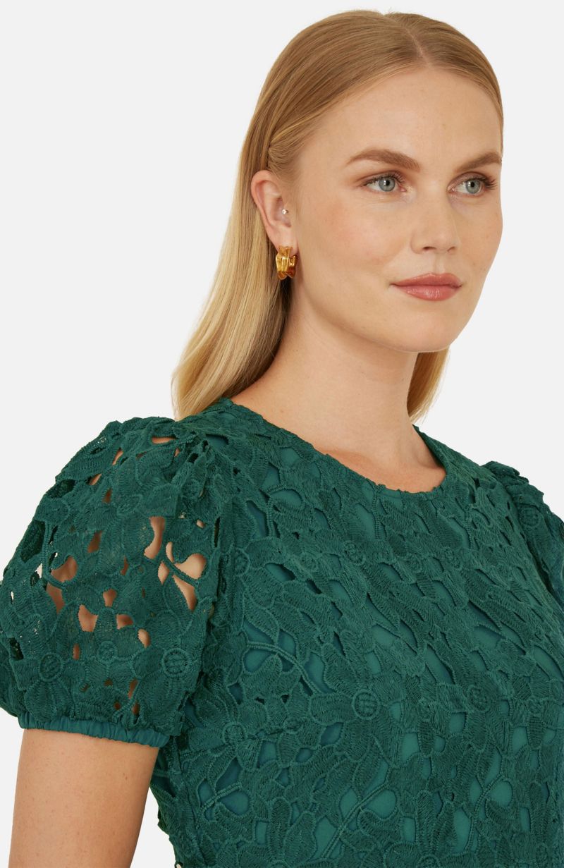 Women's Lace Puff Sleeve Fit Flare Mini Dress