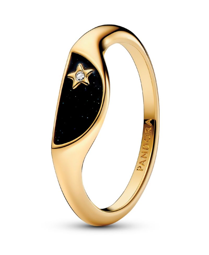 Halved Enamel Signet with Clear Cubic Zirconia Stones Ring
