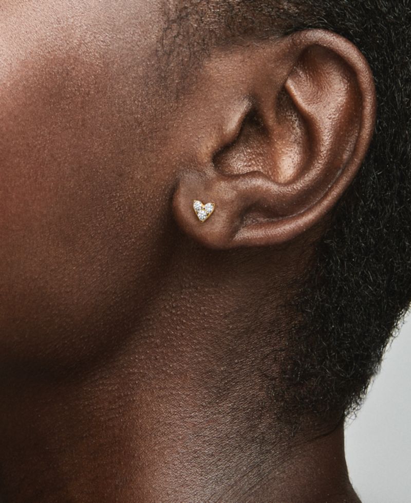 Gold-Plated Triple Stone Heart Stud Earrings