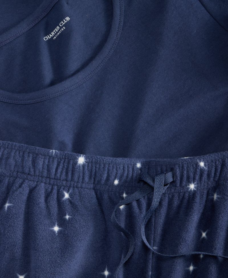 Women's Long-Sleeve Cotton-Blend Top and Fleece Pajama Pants Set