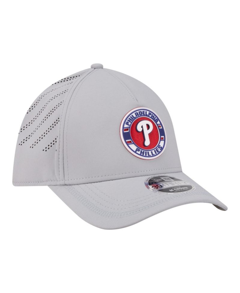 Men's Gray Philadelphia Phillies Patch 39THIRTY A-Frame M-Crown Perforated Flex Hat
