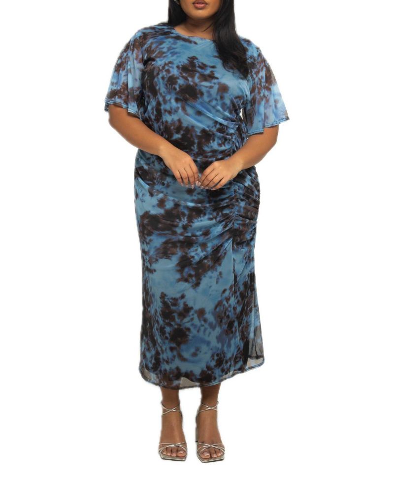 Women's Abstract Print Mesh Midi Dress