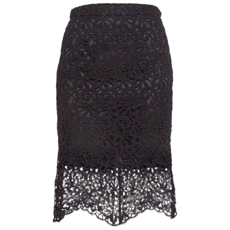 Women's Black Lace Pencil Midi Skirt