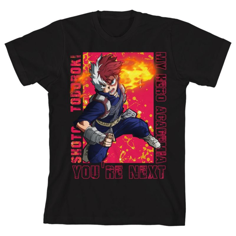 Shoto Todoroki Fighting Pose Youth Boy Black Short Sleeve Tee