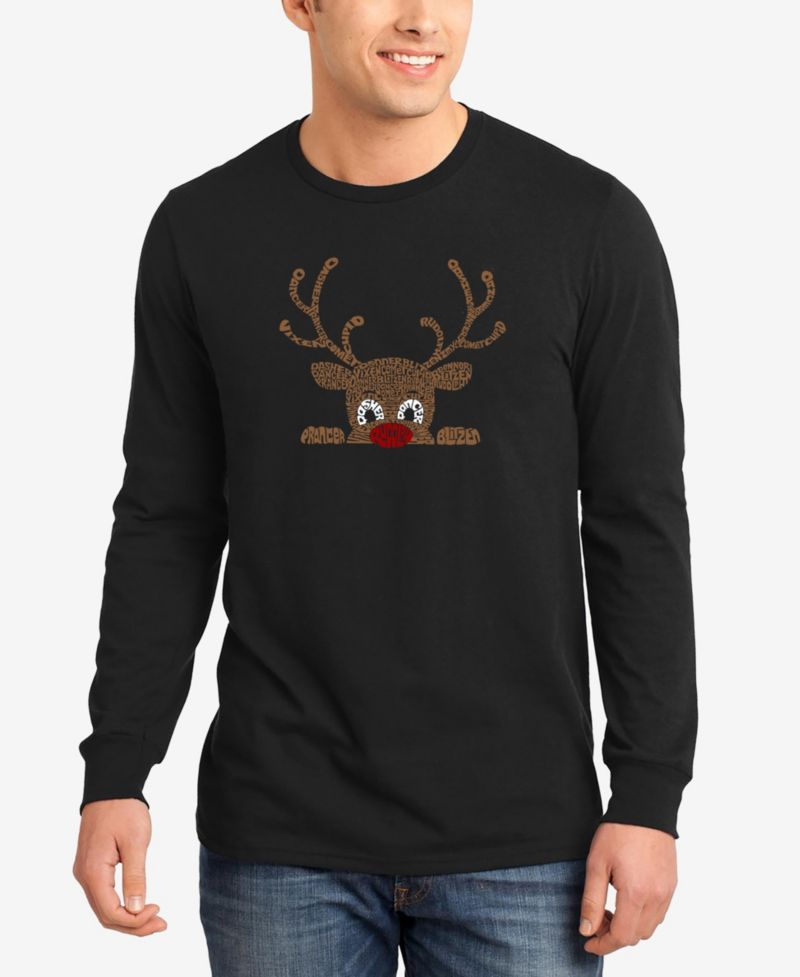 Men's Peeking Reindeer Word Art Long Sleeve T-Shirt
