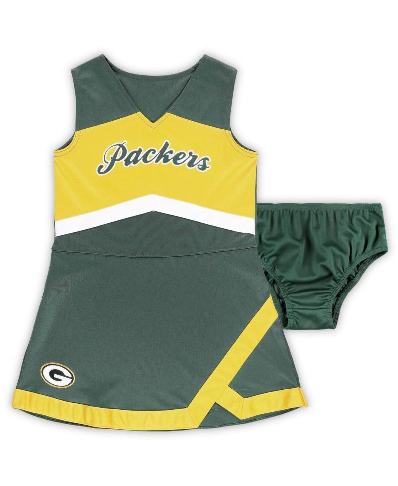 Little Girls Green Green Bay Packers Two-Piece Cheer Captain Jumper Dress with Bloomers Set
