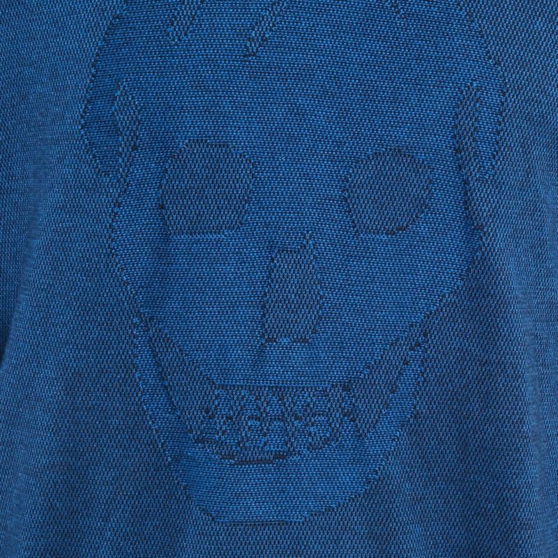 Men's Blue 3D Skull Embossed Cotton Knit Sweater