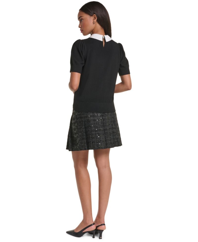 Petite Twofer Short-Sleeve Sparkle Sweater