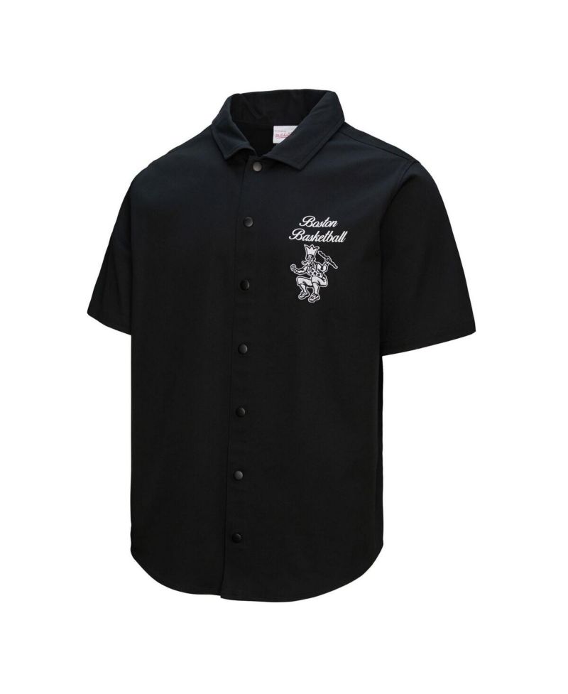 Men's Black Boston Celtics Hardwood Classics Camp Shirt