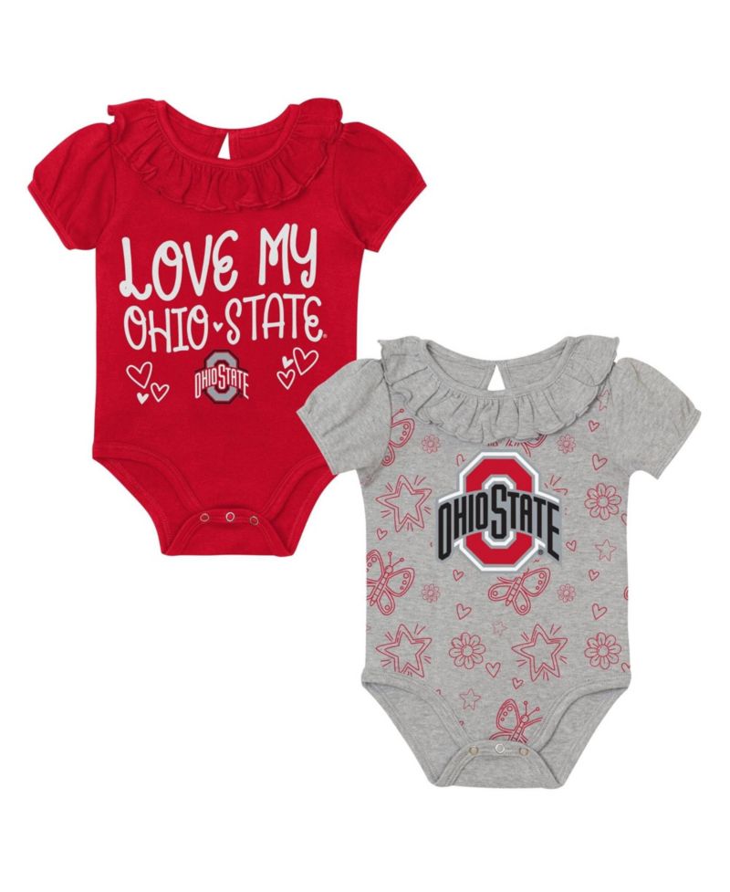 Baby Boys and Girls Scarlet/Gray Ohio State Buckeyes Two-Pack Playtime Ruffle Bodysuit Set