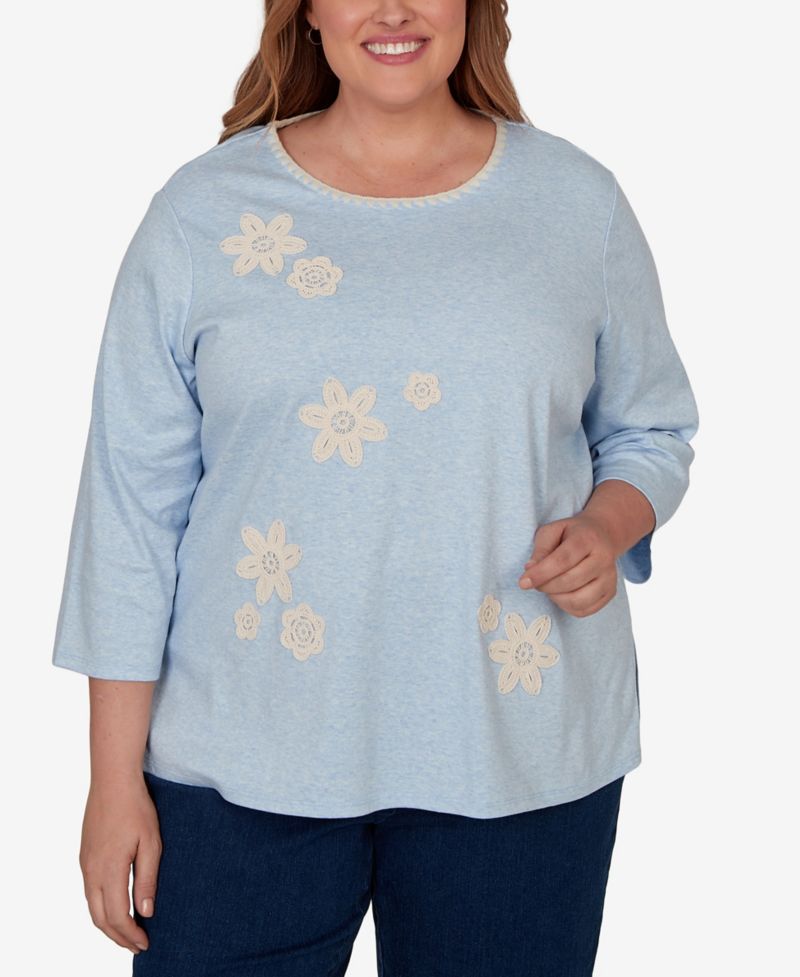 Plus Size Camden Market Floral Stitches Heathered Knit Top