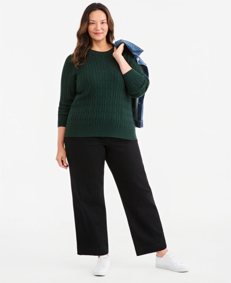 Petite Cotton Cable-Knit Crewneck Sweater