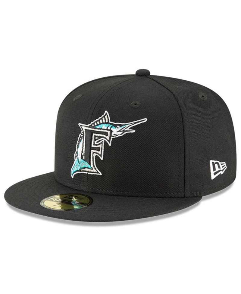 Men's Black Florida Marlins Cooperstown Collection Wool 59FIFTY Fitted Hat