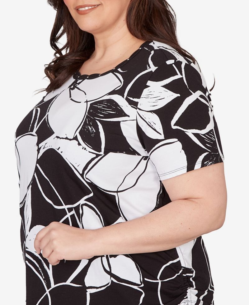 Plus Size Abstract Floral Embellished Side Tie T-Shirt