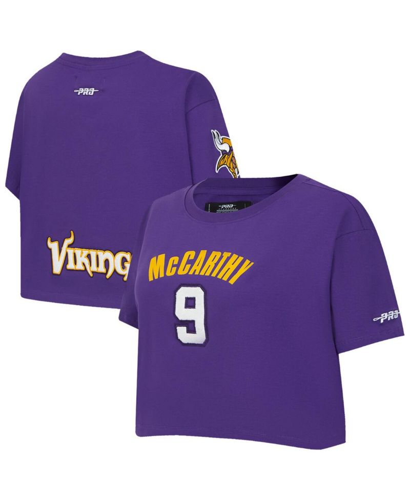 Women's J.J. McCarthy Purple Minnesota Vikings Player Name & Number Cropped Boxy T-Shirt