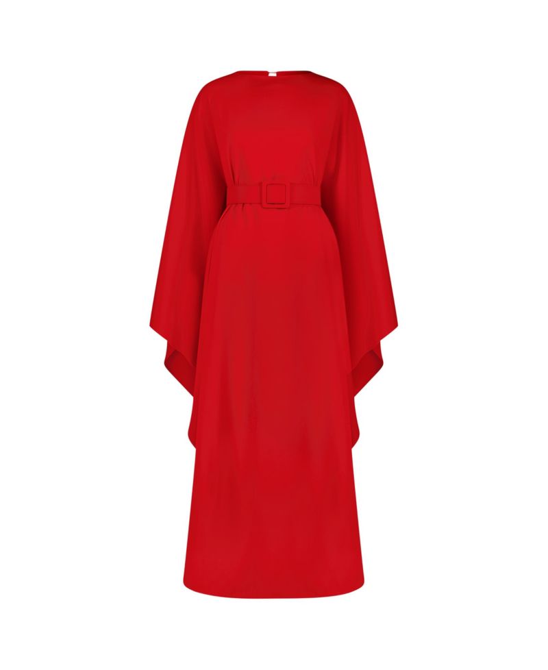 Women's Crepe Boat Neck Belt Detail Shawl Gown