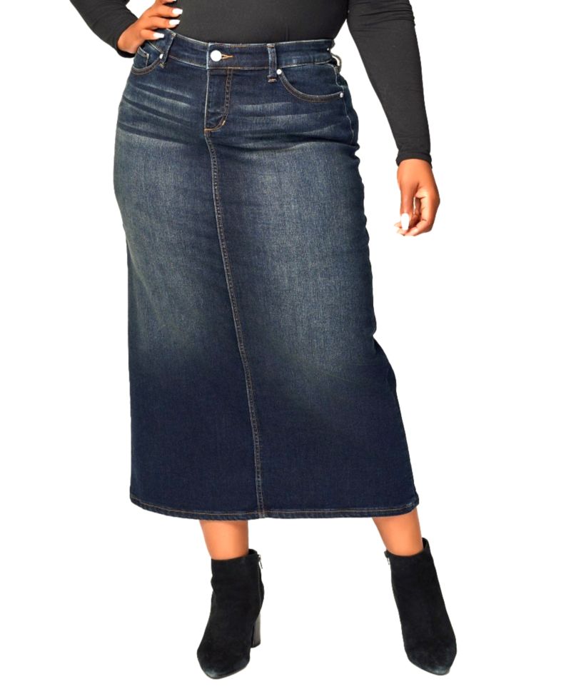 Women's Denim Maxi Skirt in 37"length with side vents