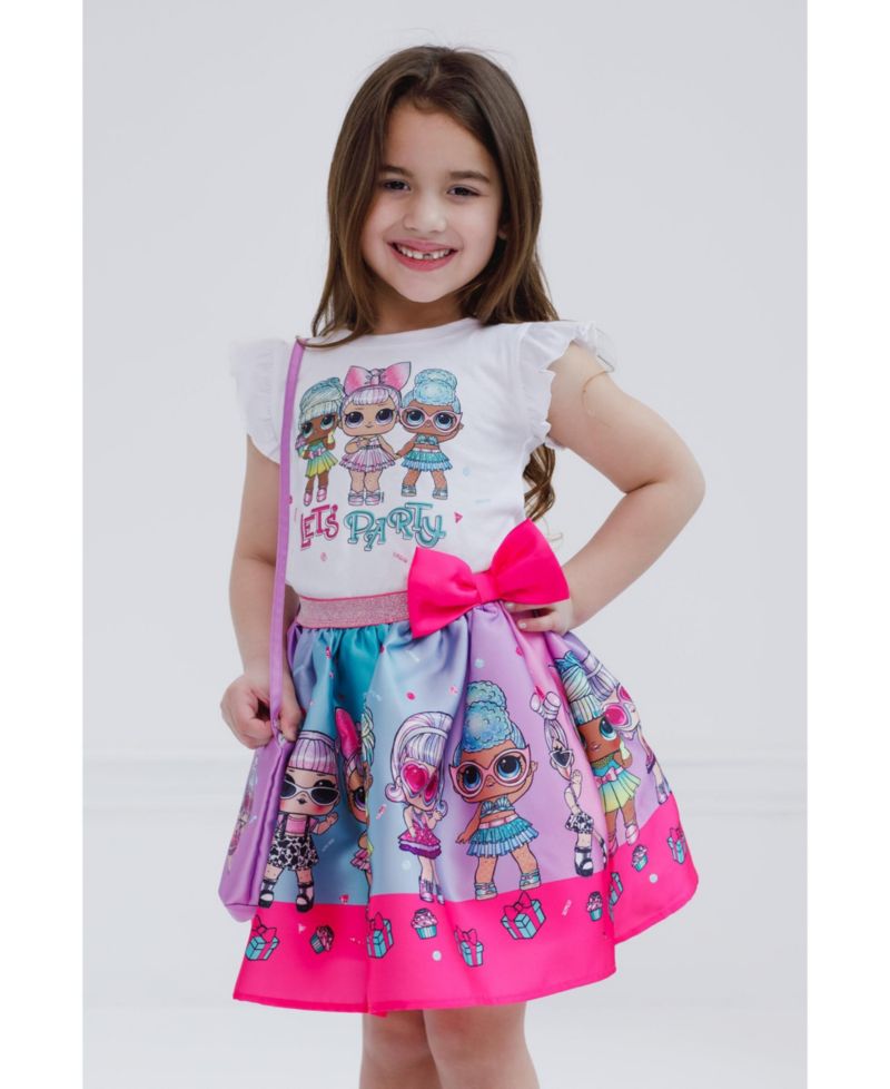 Girls T-Shirt Skirt and Bag 3 Piece Outfit Set