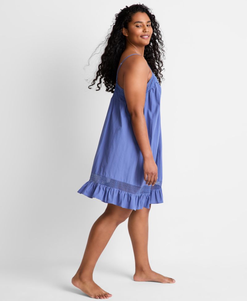 Women's Lace-Trim V-Neck Cotton Chemise Nightgown