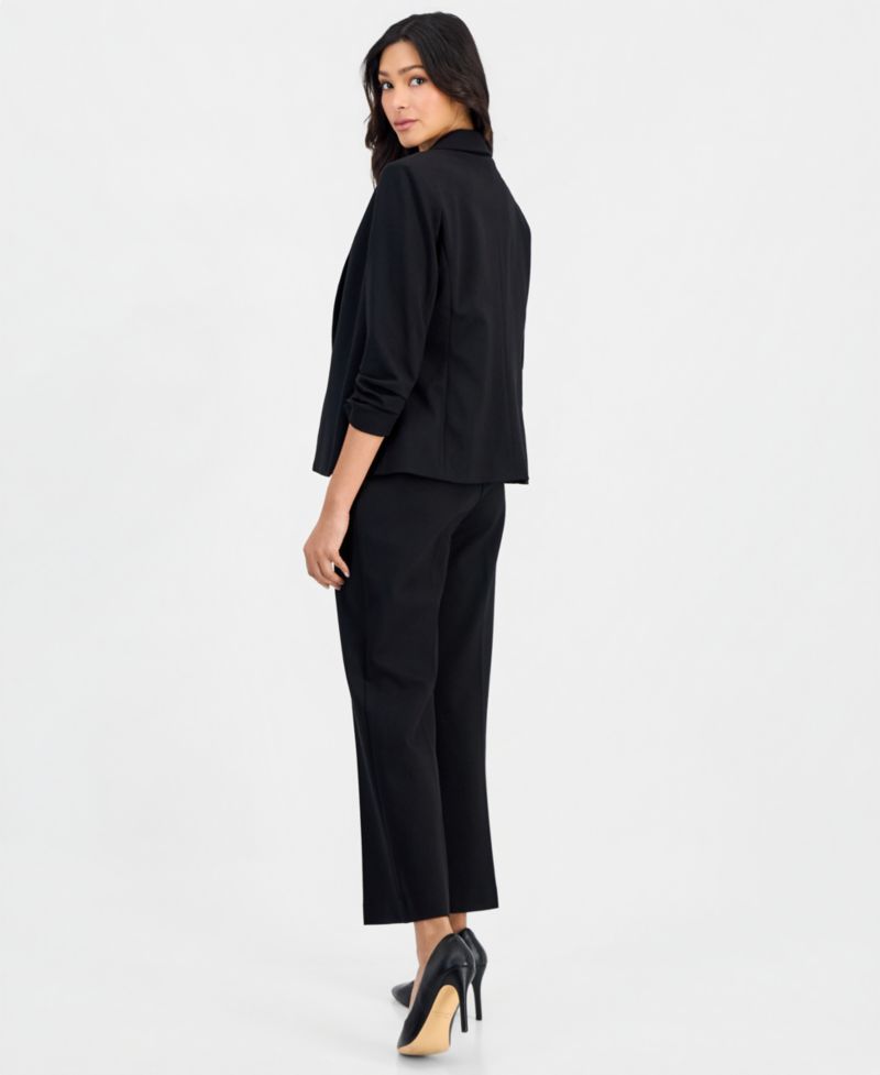 Petite 3/4-Sleeve Open-Front Zip-Pocket Jacket