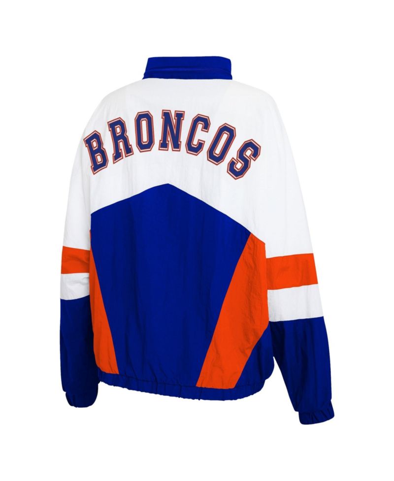 Women's White/Royal Denver Broncos Throwback Crinkle Full-Snap Hooded Windbreaker Jacket