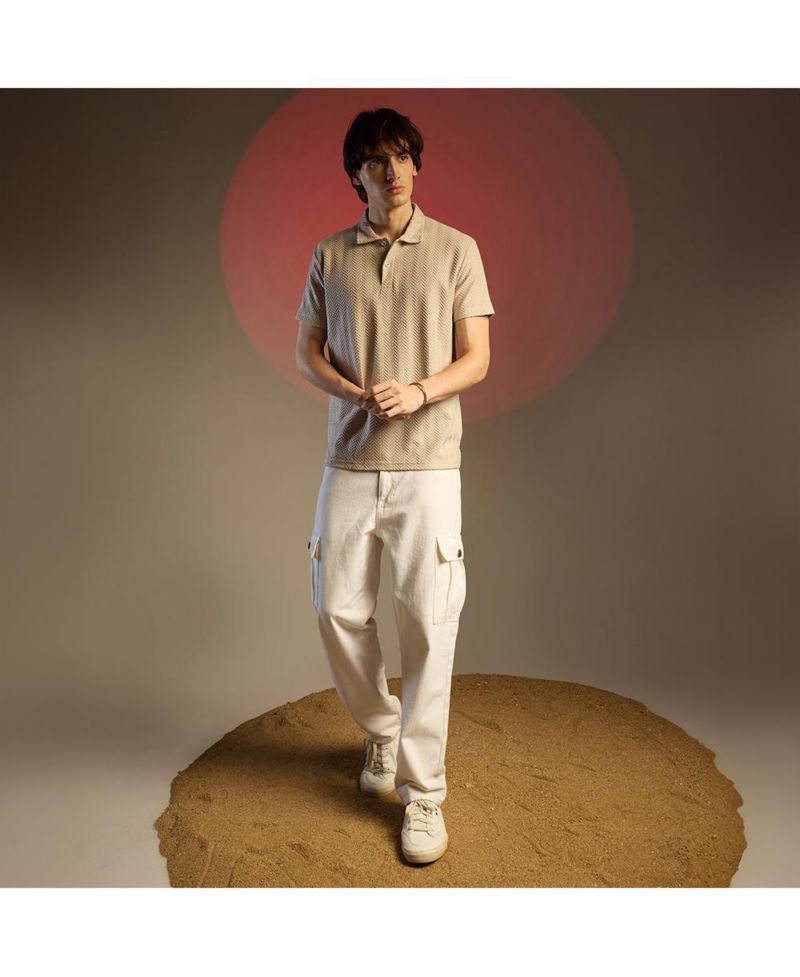 Men's Saltbox Beige Chevron Polo T-Shirt