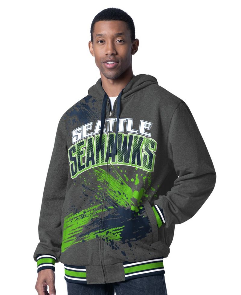 Men's College Navy/Charcoal Seattle Seahawks Dual Threat Reversable Full-Zip Hooded Jacket