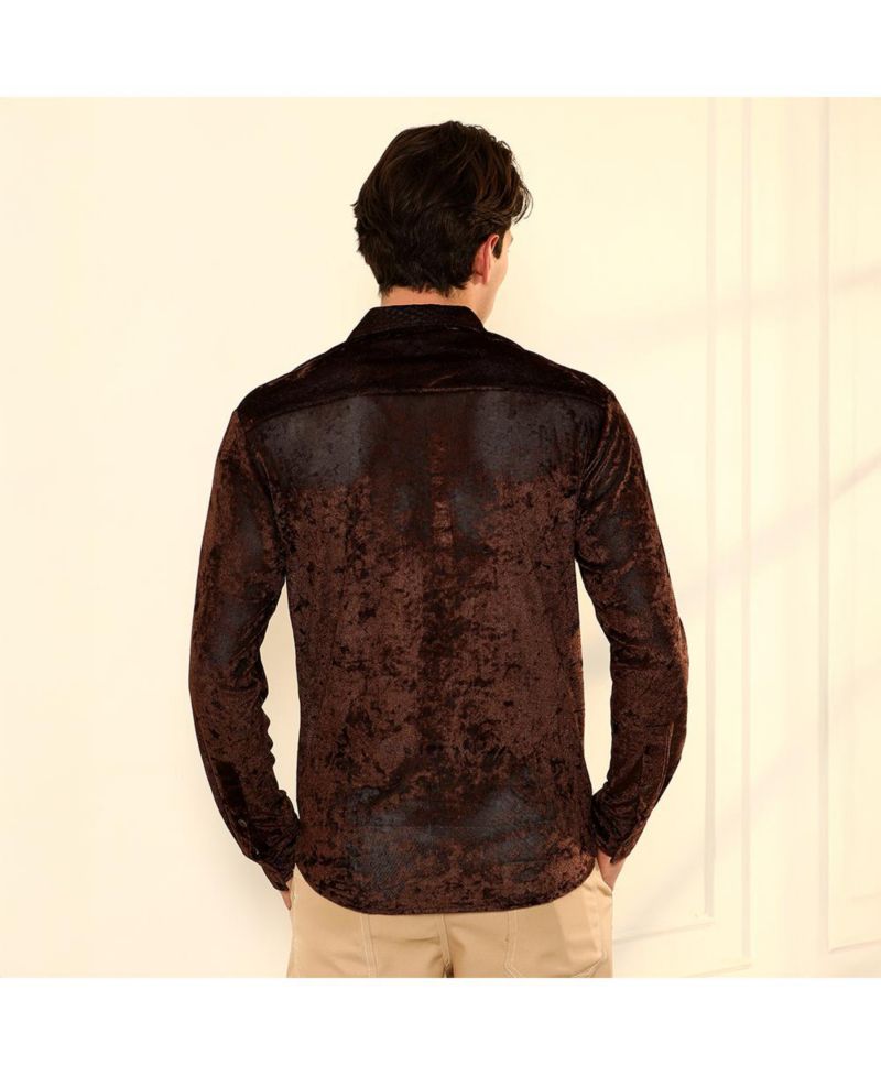 Men's Chocolate Brown Solid Velvet Shirt