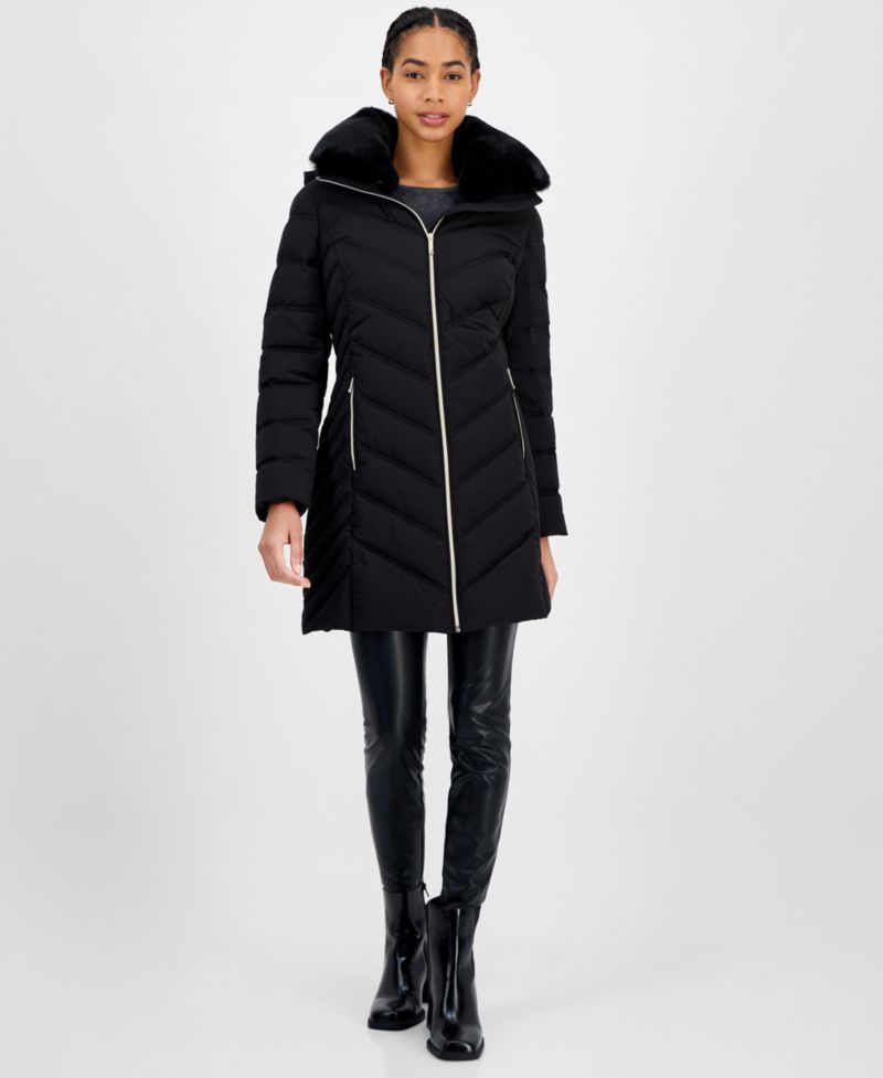 Women's Faux-Fur-Trim Hooded Puffer Coat