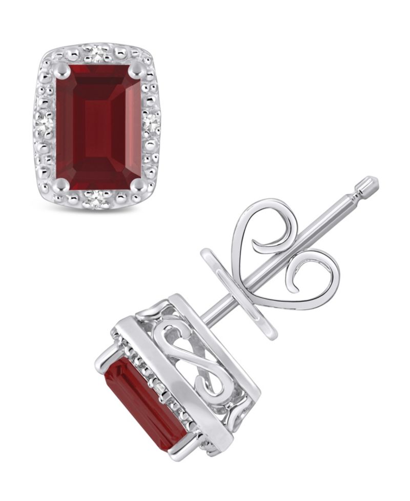 Gemstone and Diamond Accent Stud Earrings in Sterling Silver