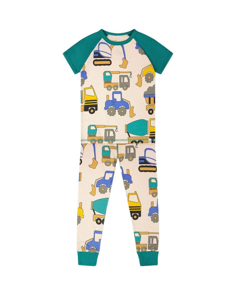 Big Boys Cotton Two-Piece Pyjama Set Beige Truck Print