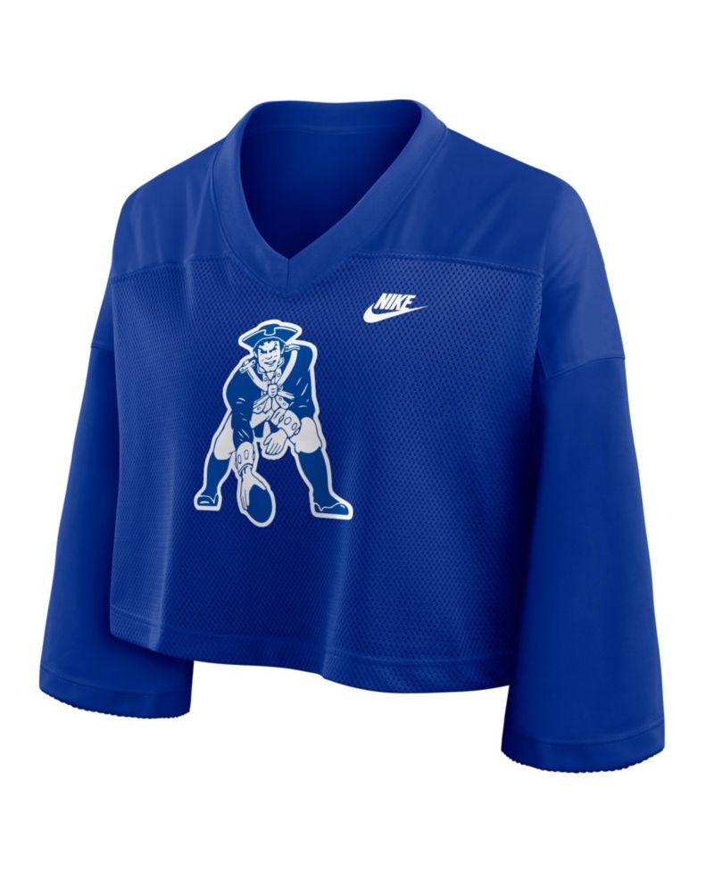 Women's Royal New England Patriots Rewind Cropped Mesh Dri-FIT Fashion Jersey
