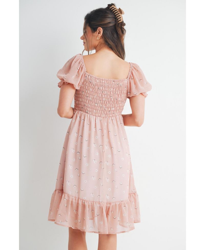 Women's Floral Smocked Empire Waist Knee-Length Dress