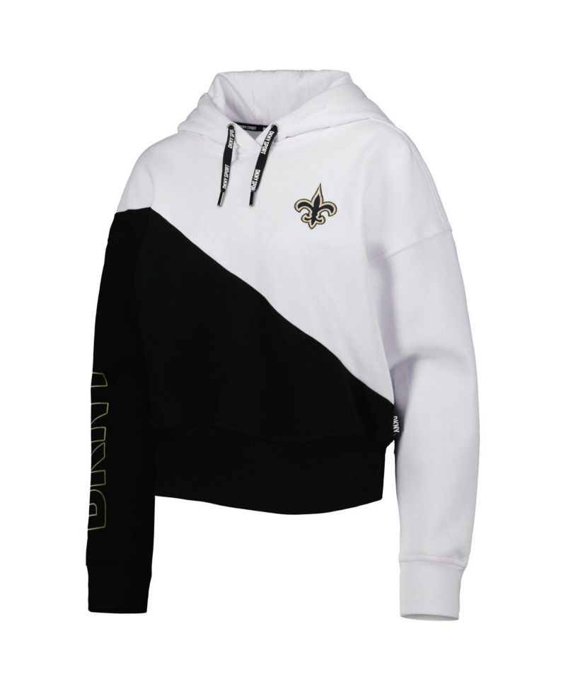 Women's White and Black New Orleans Saints Bobbi Color Blocked Pullover Hoodie