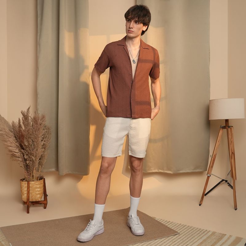 Men's Chocolate Brown Micro Zig-Zag Shirt
