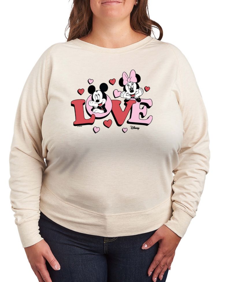 Women's Cute Love Mickey Minnie French Terry Long-Sleeve T-Shirt