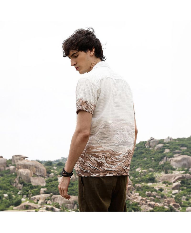 Men's Ivory White & Tan Brown Desert Ombre Shirt