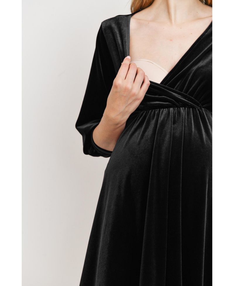 Women's Velvet V Neck Wrap Nursing Dress