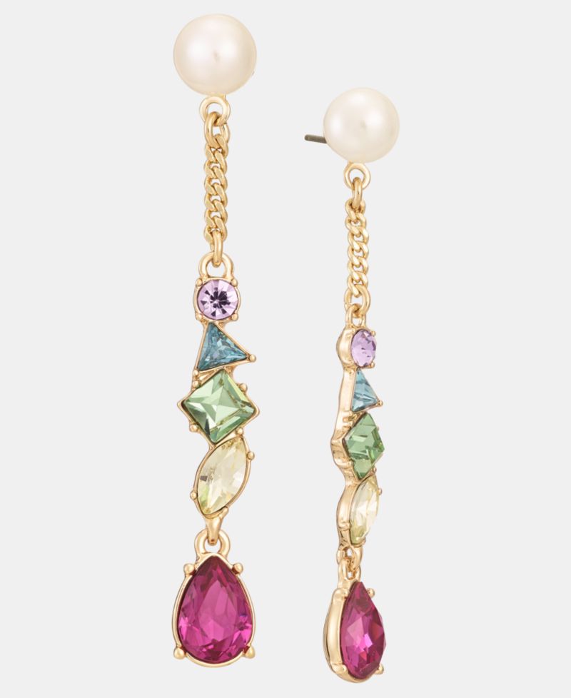 Mixed Crystal & Imitation Pearl Linear Drop Earrings